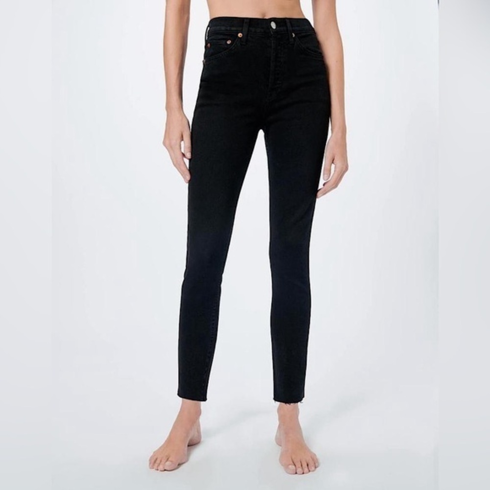 Re/done black high rise ankle crop jeans